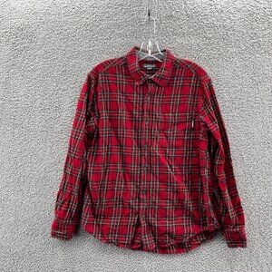 Eddie Bauer Plaid Flannel Shirt Mens Large Long Sleeve Button Up Red